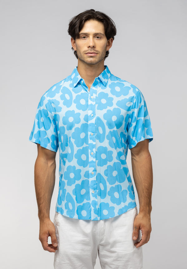 Short Sleeve Organic Rayon Button Up - Floral