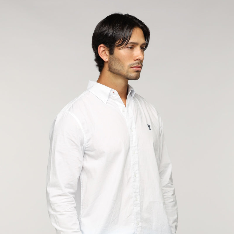 Long Sleeve Cotton Button Up Shirt - White