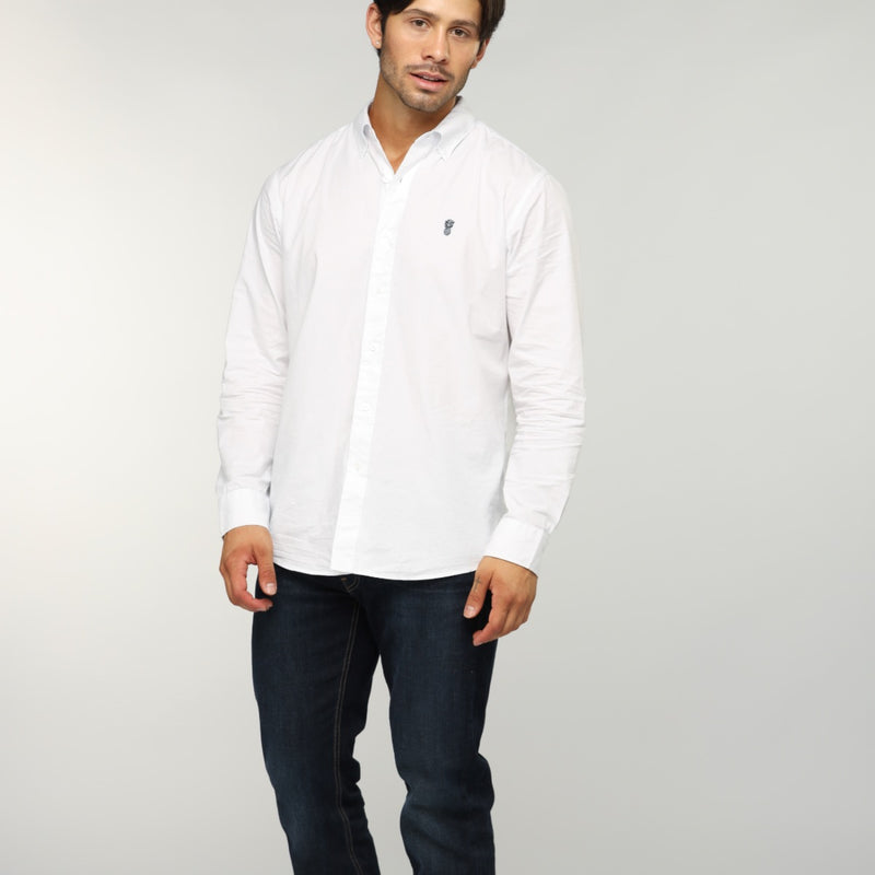 Long Sleeve Cotton Button Up Shirt - White