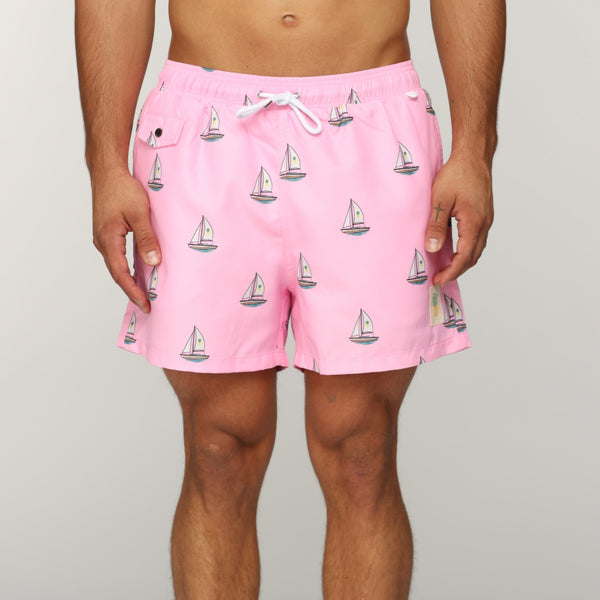 Sail Boat Swim Shorts - Pink